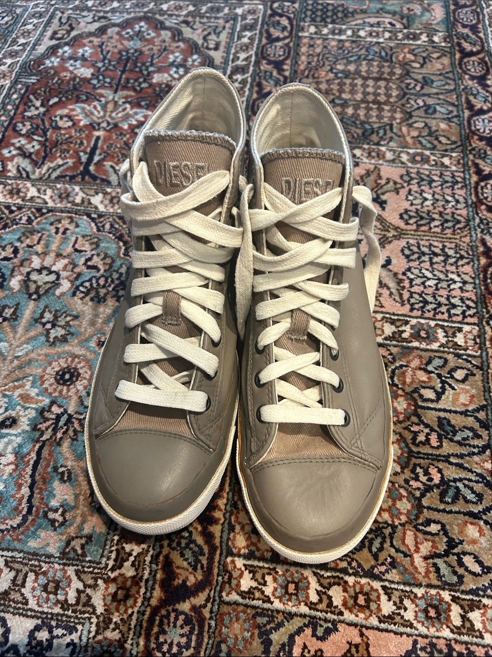 🔥 DIESEL Men's High-Top Canvas & Leather Mix Sneakers | Size 8.5 US